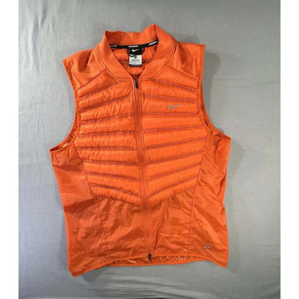 Nike Aeroloft 800 Running Vest Vibrant Orange Full Zip Men's Large Goose Down